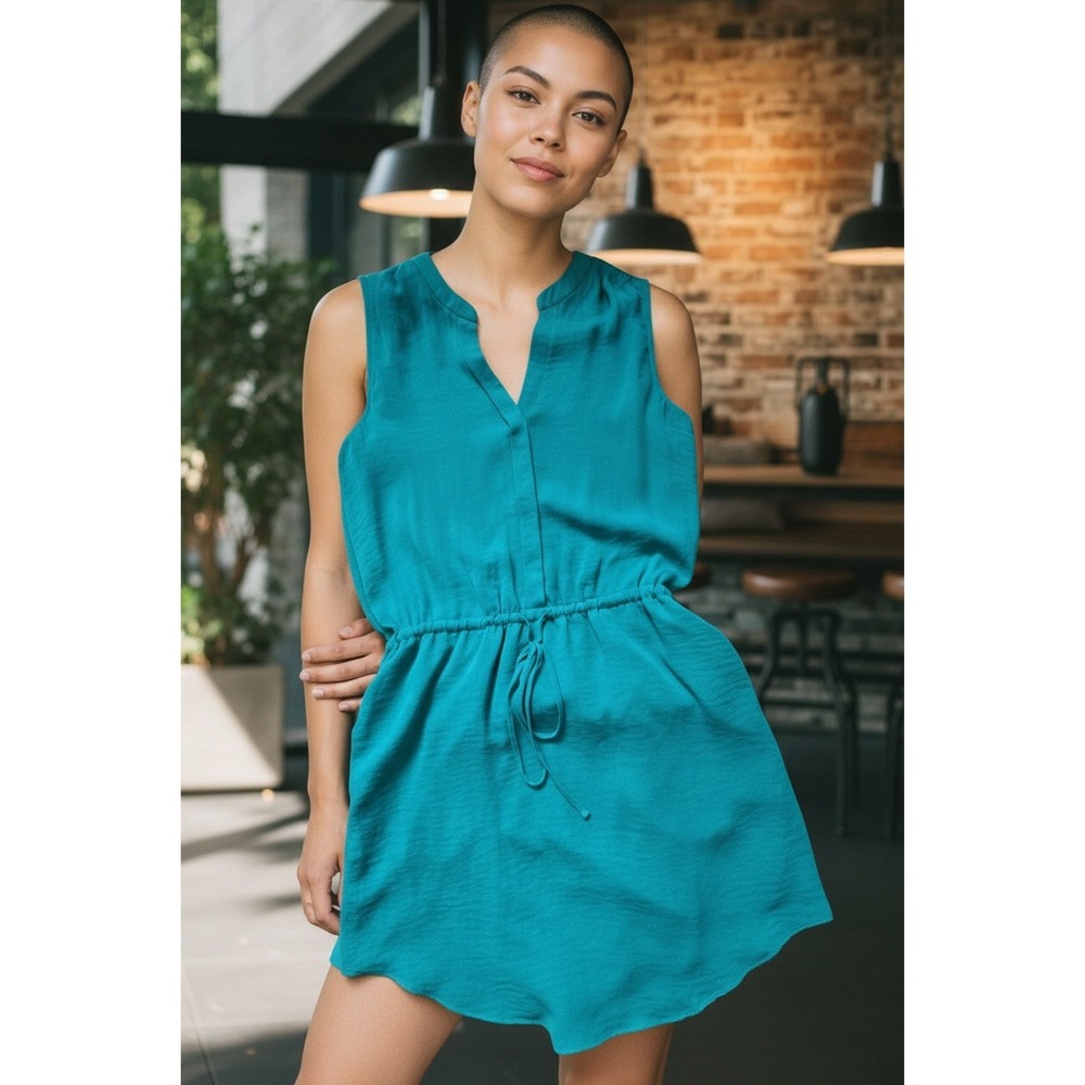 GAP Green Sleeveless Drawstring Waist Shirt Dress Tunic Women M